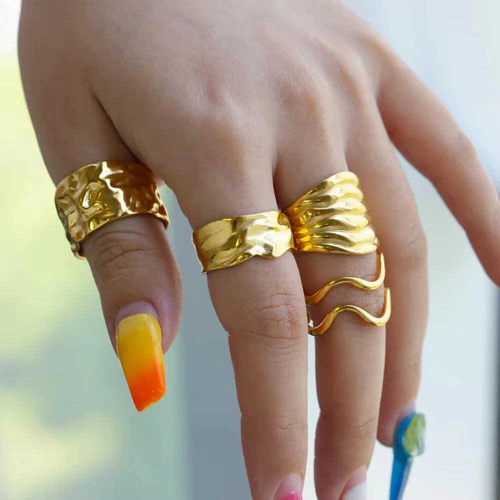 Edelstahl klobige breite Ringe für Frauen Vintage Goldfarbe geometrischer offener Fingerring Mode minimalistischer Schmuck Geschenk Femme