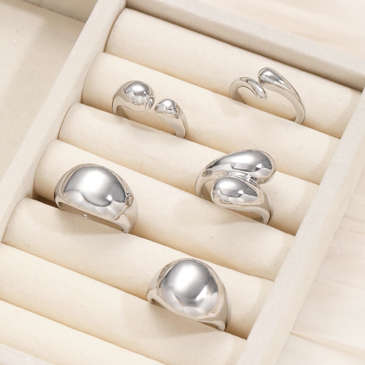 14Pcs/Set Vintage Glatte Offene Ringe Set für Frauen Geometrische Kreative Unregelmäßige Goldfarbe Fingerringe Trendiger Täglicher Schmuck Geschenk