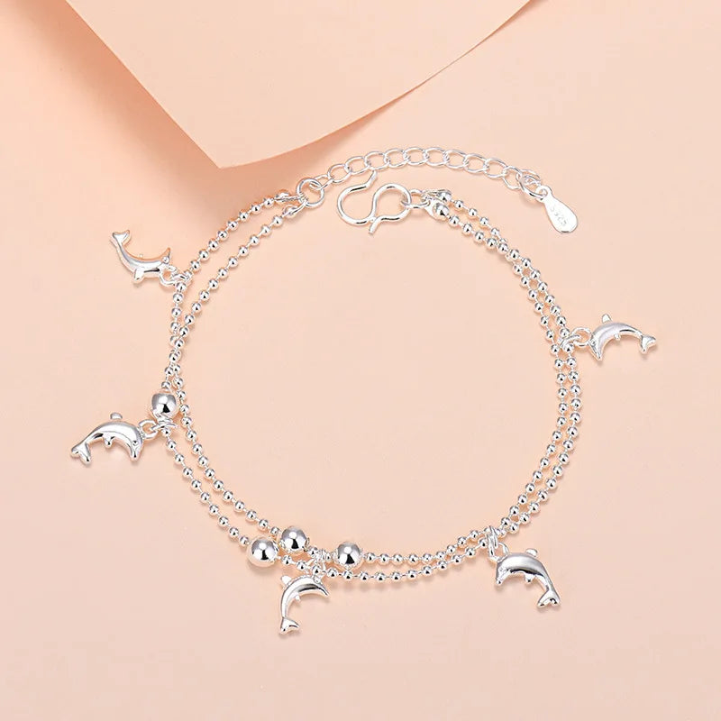 925 Sterling Silber Glücksperlen-Charm-Armbänder für Damen, Paar-Ketten, runde Armreifen, Luxus-Schmuckzubehör, Großhandel