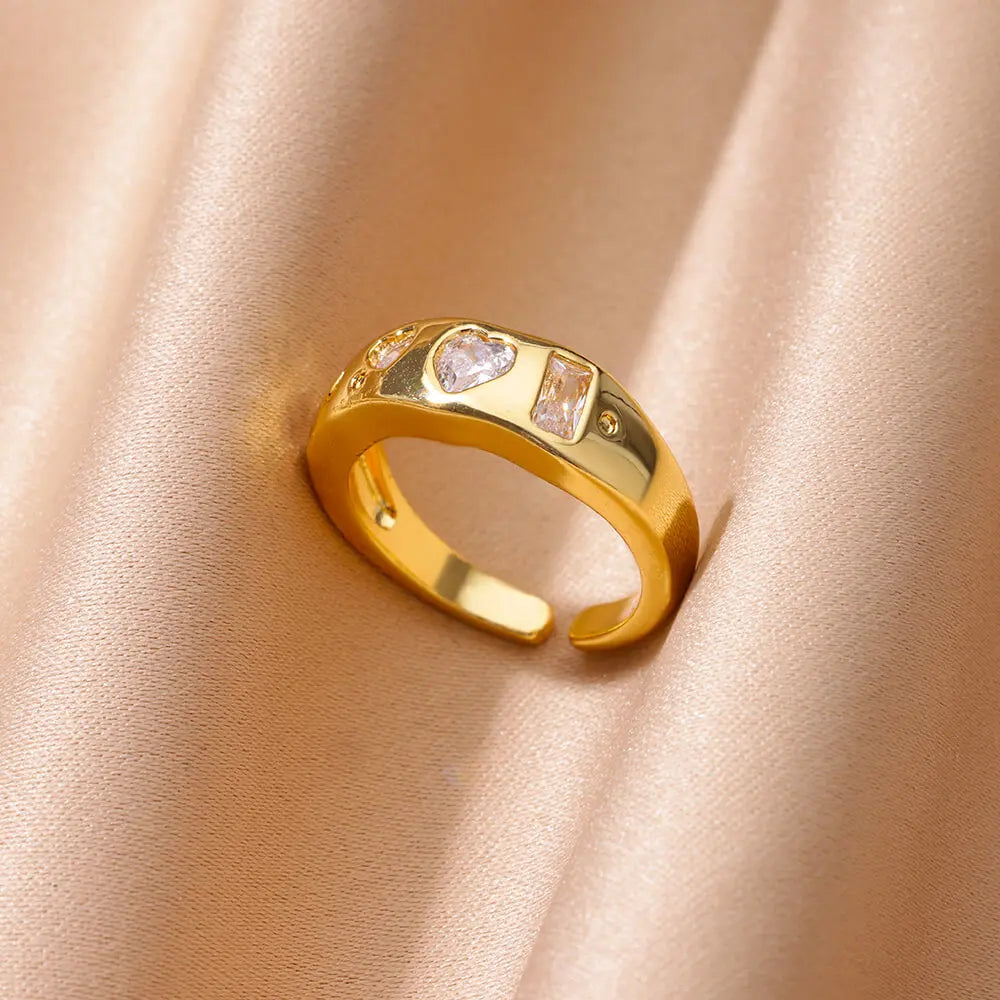 Edelstahl Herz Zirkon Ringe für Frauen Goldfarben Hochzeit Paar Ring Ästhetischer Schmuck Accessoires Geschenk anillos mujer