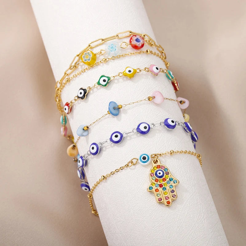 Edelstahl Evil Eye Fußketten für Frauen Emaille Runde Beinkette Blaue Evil Eye Fußketten Armband Sommer Strand Fußschmuck Geschenk