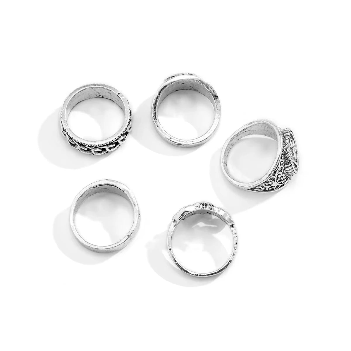 5 Stk./Set Goth Totem Pferd Flamme Antik Silberfarbene Ringe für Herren Unisex Punk Geschnitzter Fingerknöchel Männliche Schmuckaccessoires Steampunk
