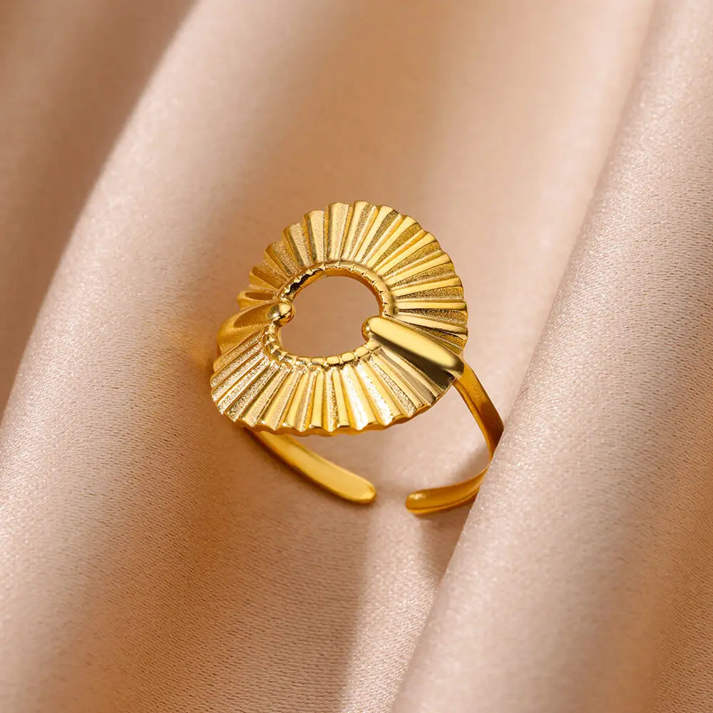 Unregelmäßige geometrische glänzende Edelstahl-Offene Ringe für Frauen Minimalistischer Goldfarbener Verstellbarer Ehering Damenschmuck
