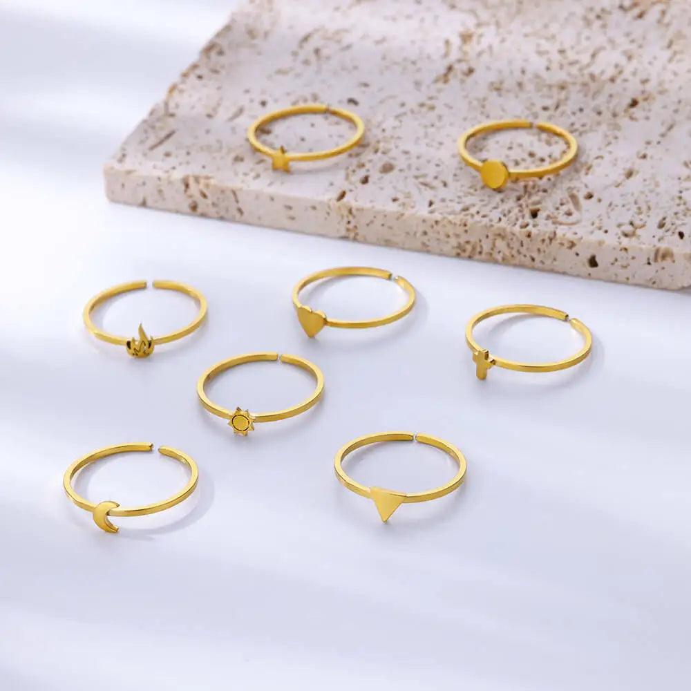 Edelstahl kleine Herzringe für Frauen Vintage Gold Farbe Kreuz Öffnung Geometrischer Ring Mode Hochzeit Schmuck Geschenk 2024