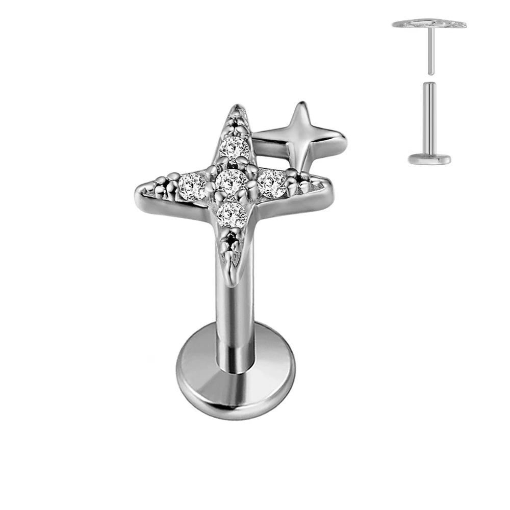 ASTM F136 G23 Titan Herzförmiger Ohrstecker 16G 18G 20G Threadless Piercing Butterfly Push-in Lippenstecker Daith Labret Conch