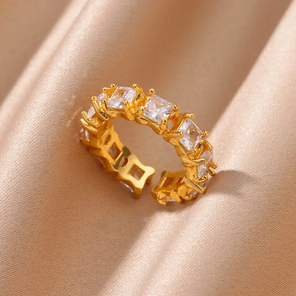 Grüne Zirkonia Herzringe für Damen, Vintage Goldfarben, Edelstahl, offener Ring, modischer ästhetischer Schmuck, Hochzeitsgeschenk