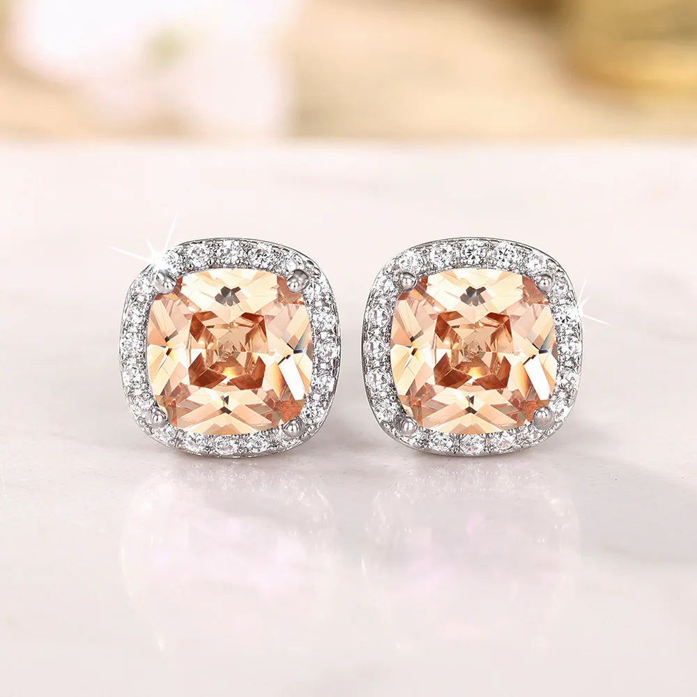 Neue Hellweiß/Gelb/Pink CZ Ohrstecker für Damen, modischer, schlichter Schmuck, hochwertige Hochzeit, Verlobung