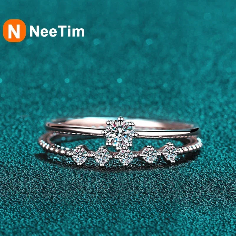 NeeTim 3mm Moissanit Ring Set Silber 925 Brillantschliff 0.1 Karat Diamant Test Bestanden D Farbe Moissanite Ringe Original Schmuck