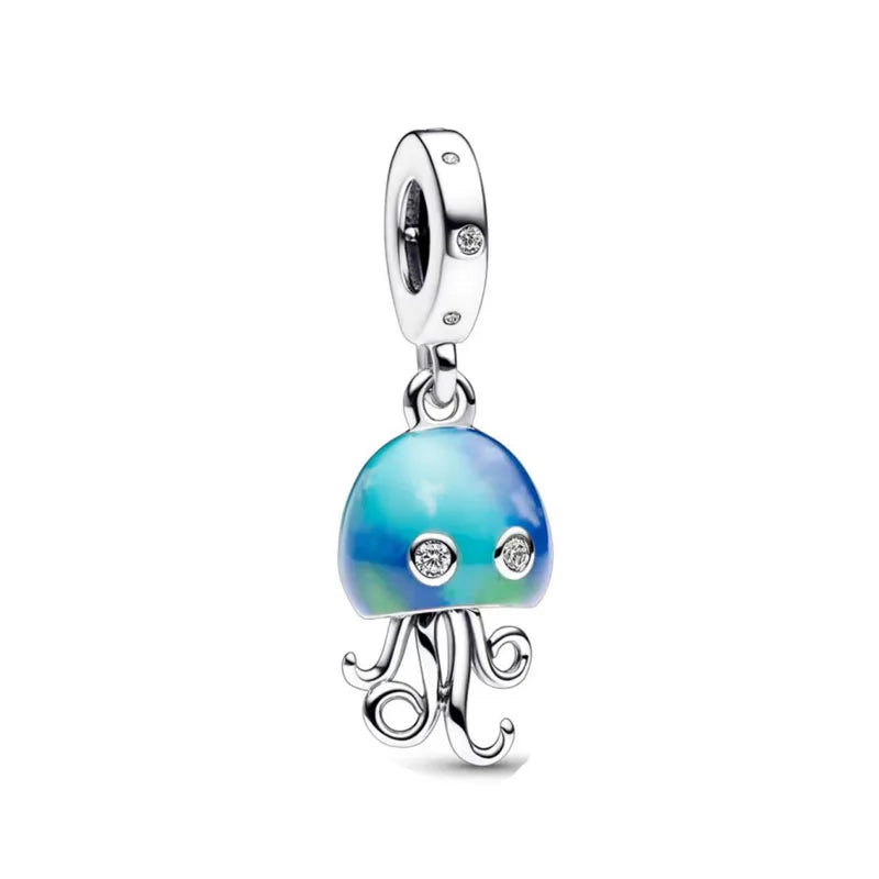 Europäische Sommer Blaue Serie Schildkrötenblumen-Anhänger Passend für S925 Europäisches 925 Sterling Silber Armband Armreifen Halskette