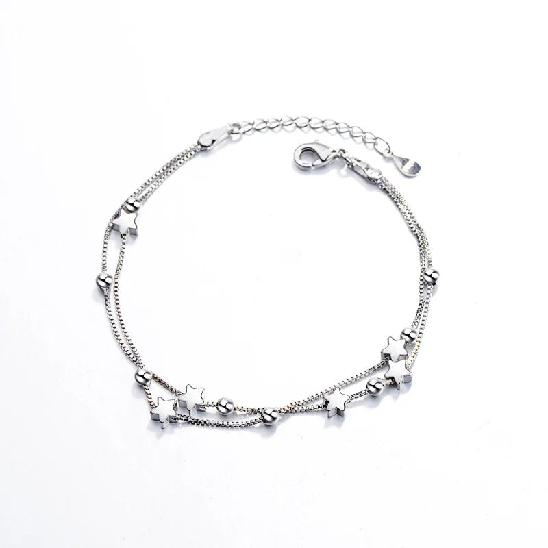 VENTFILLE 925 Stamp Silver Color Star Bracelet Fashion Korean Five-pointed Stars Crystal Double Bracelet Dropshipping Wholesale