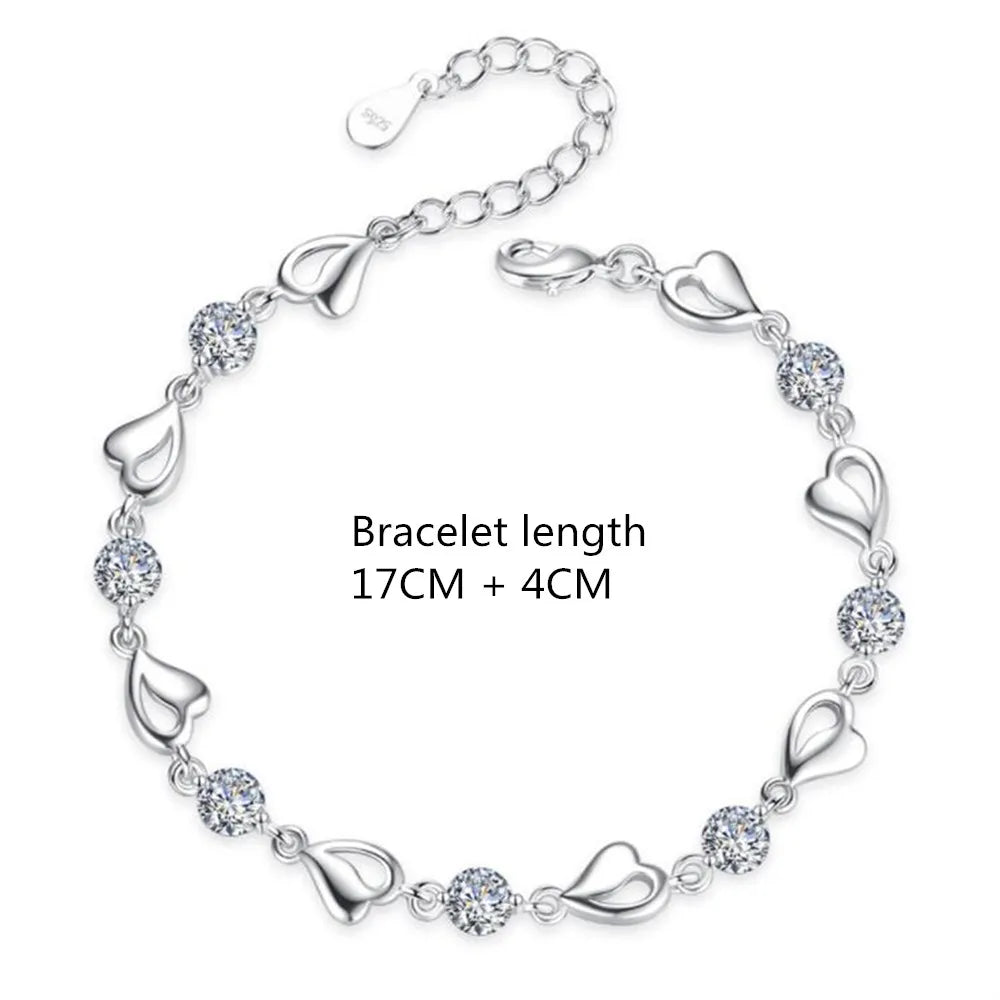 URBABY 925 Sterling Silber Armband Schmuck Hochwertiges Retro Herz Hochzeit Zirkonia Länge 17CM+4CM