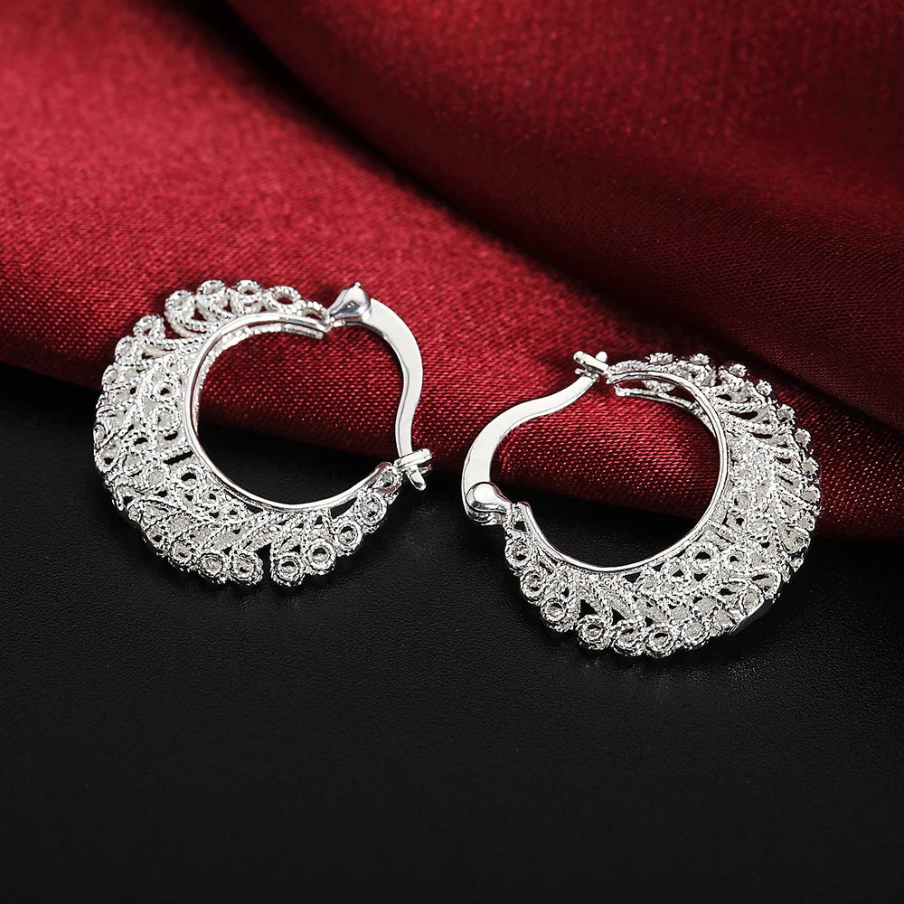 Heiß schöne 925 Sterling Silber hohl geschnitzte Ohrhänger für Frauen Retro Trend Party Schmuck Weihnachtsgeschenke Hochzeit
