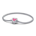 925 Sterling Silber Armbänder Herz Pavé Rot Blume Stern Clip Schlangenkettenarmband Liebe Armreifen DIY Feiner Schmuck