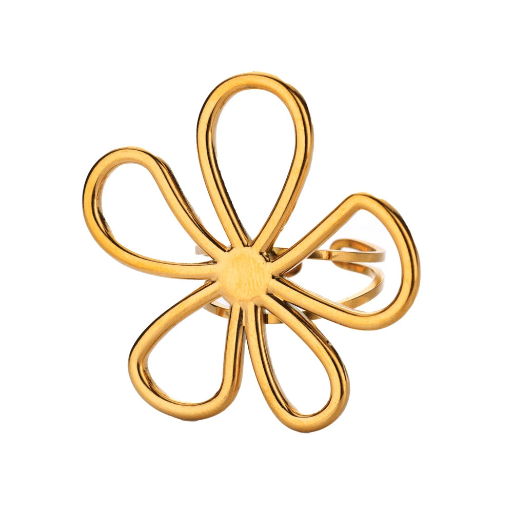 Edelstahl Übertrieben Große Blumenringe Für Frauen Gold Farbe Sonnenblume Fingerring Weiblich Mode Ästhetischer Schmuck Geschenk