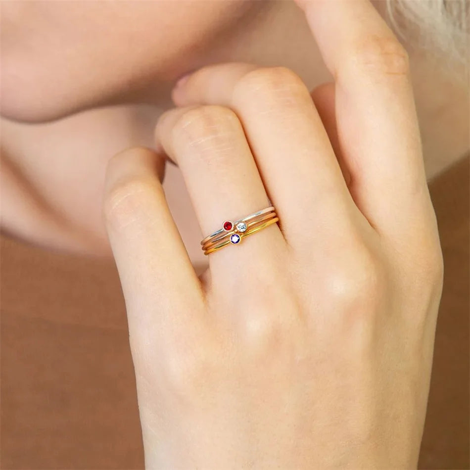Anillo de piedra natal de acero inoxidable SUNIBI para mujer, color dorado, estilo simple, joyería de moda para fiestas, dropshipping