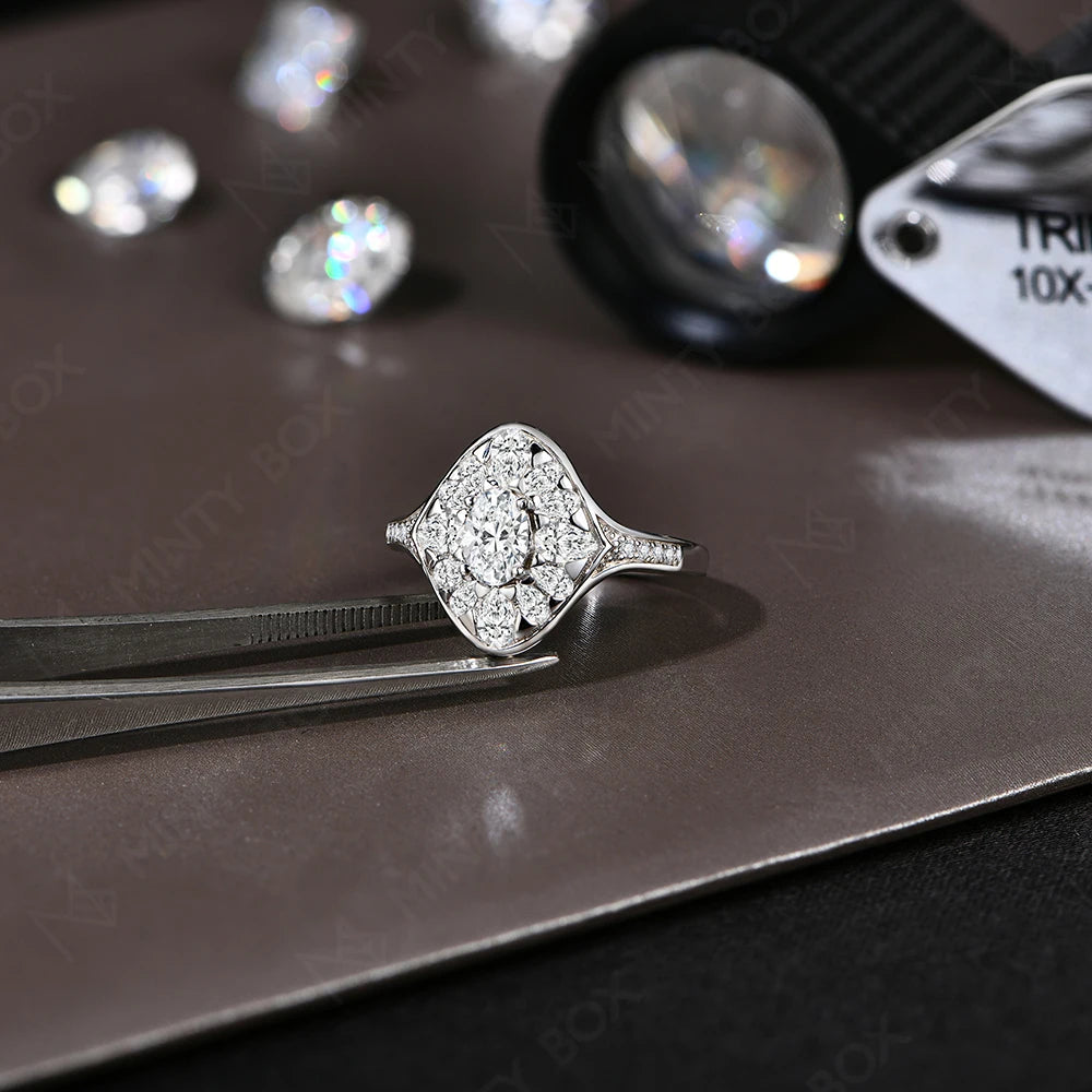 MINTYBOX Anillo de compromiso de plata de ley 925 con moissanita completa para mujer, corte ovalado, 0.5ct, anillos de diamante, joyería fina de lujo para boda