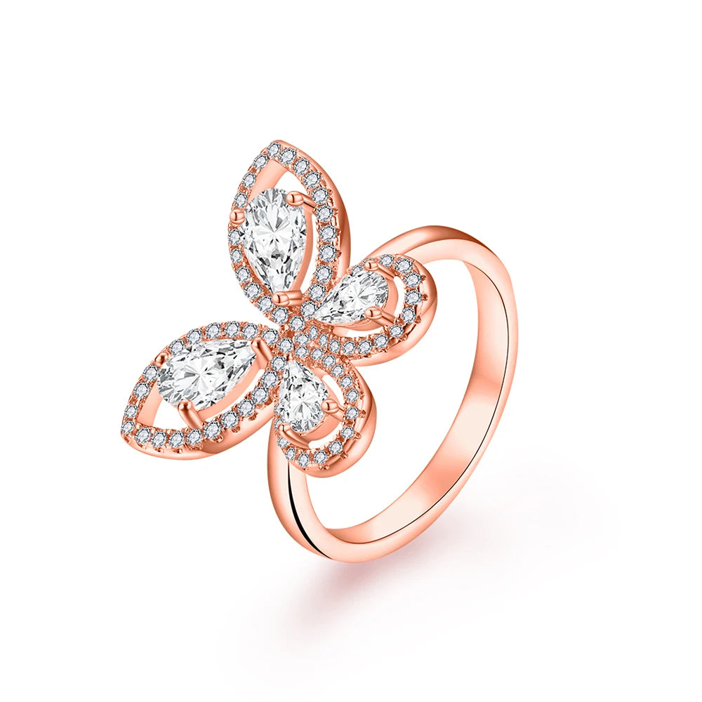 MINTYBOX Schmetterling Moissanit Ring für Damen Massiv 10k 14k Weißgold Tropfenschliff 6*4mm Besteht Diamantentest Verlobungsfeinschmuck