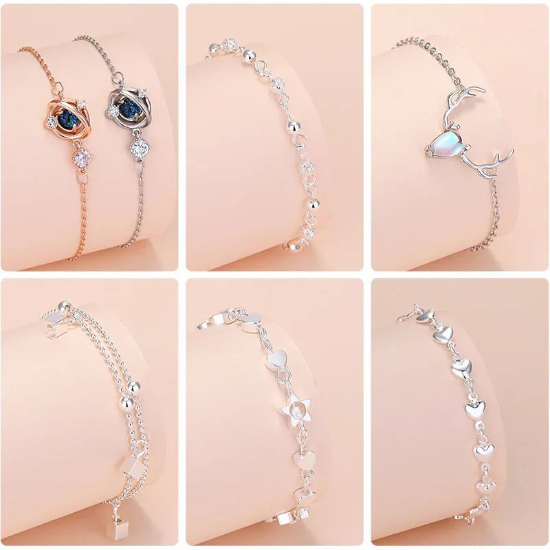 925 Sterling Silber Glücksperlen-Charm-Armbänder für Damen, Paar-Ketten, runde Armreifen, Luxus-Schmuckzubehör, Großhandel