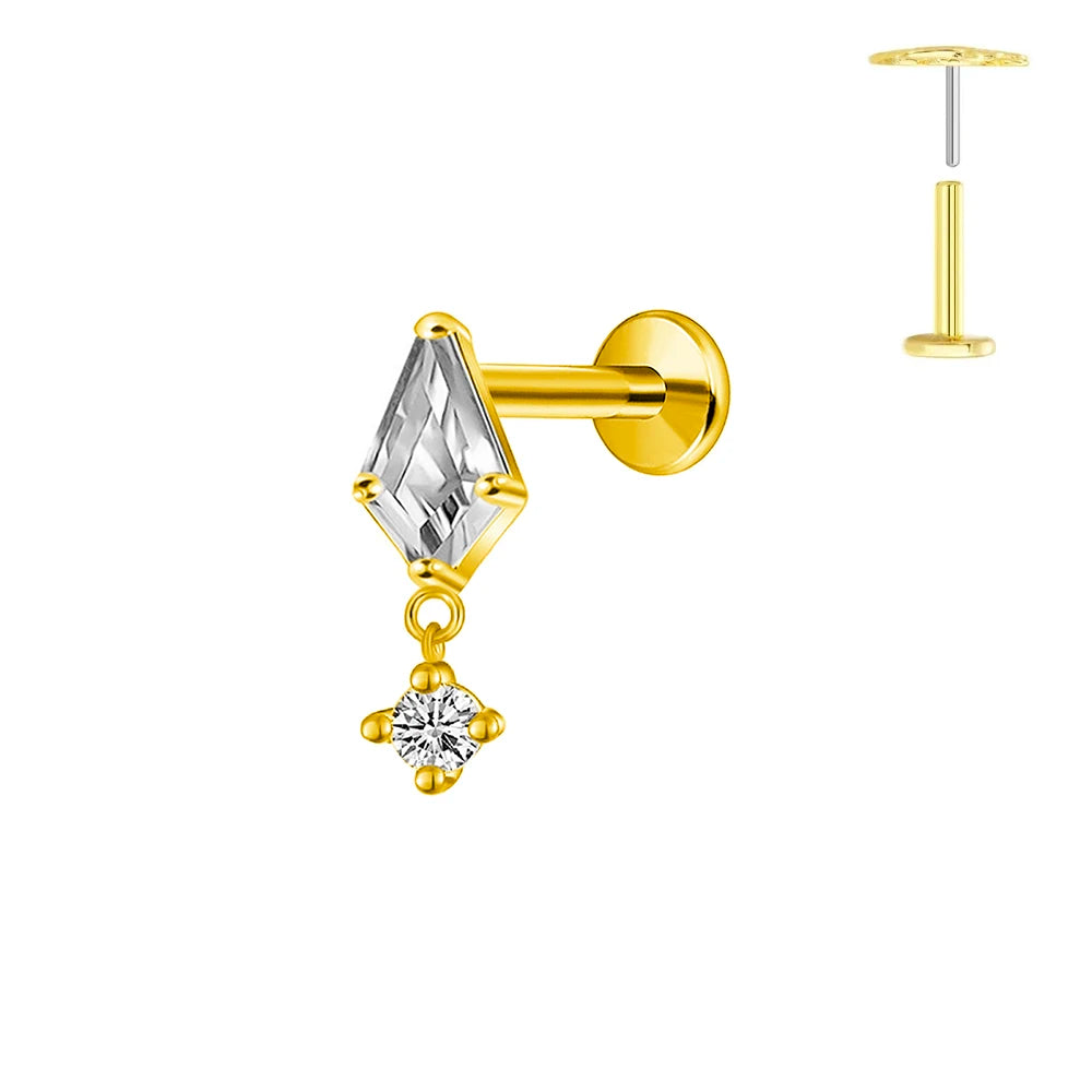 ASTM F136 G23 Titan Horse Eye Zirkon Krone Quaste Piercing Flacher Ohrring Knorpelkette Push-In Labret Stecker