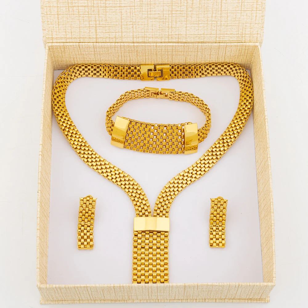 Dubai Hollow Ohrringe Halskette Schmuckset Damen Mode Luxus Punk Schmuck Choker Armband Großhandel Accessoires Party Geschenk