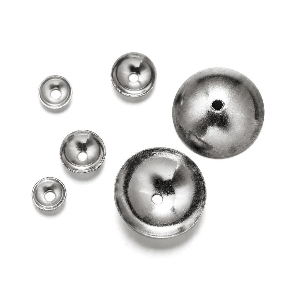 50 unidades de tapas de cuentas redondas de acero inoxidable de 3, 4, 5, 6, 8 mm, espaciadores, conectores para hacer collares y joyas DIY