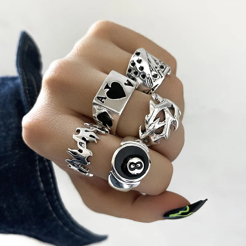 Anillo de elementos múltiples de metal estilo Punk vintage para mujer y hombre, anillos de dedo de calavera de serpiente mariposa de Color plata antigua, joyería gótica