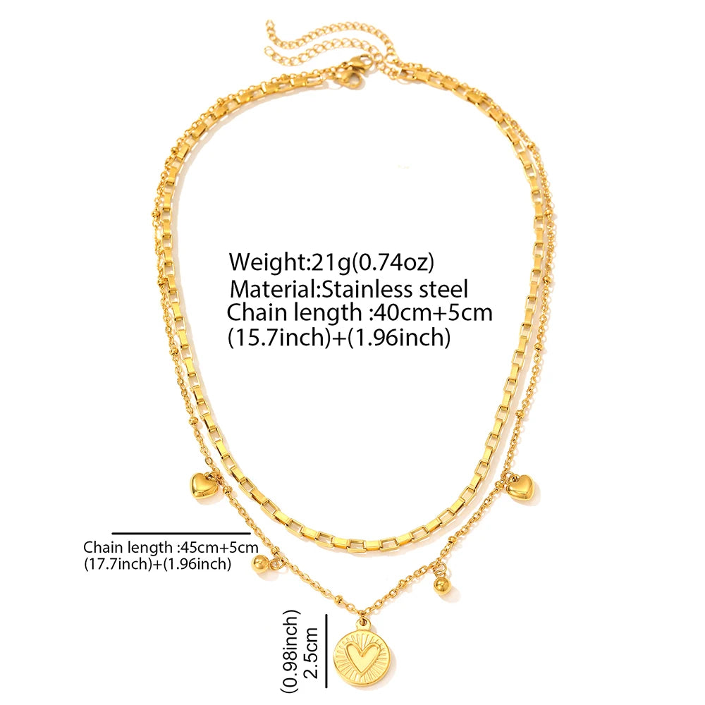 woiwoi Stainless Steel Necklace Luxury Exquisite Peach Heart Double Layer Bone Chain Ladies Jewelry Birthday Anniversary Gift