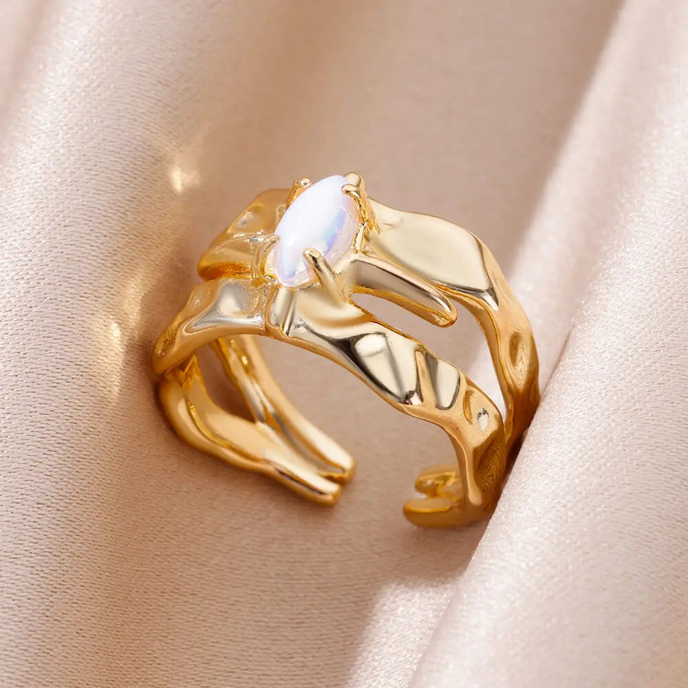 Edelstahlringe für Frauen Goldfarbe Mode Herz Zirkon Öffnungsring Weiblicher Finger Hochzeit Party Schmuck Geschenk