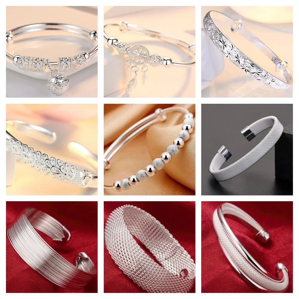 Großhandel Feine 925 Sterlingsilber Armreifen Armband Charms Herz Offen für Frauen Damen Schmuck Anpassung Manschette Hochzeitsgeschenk
