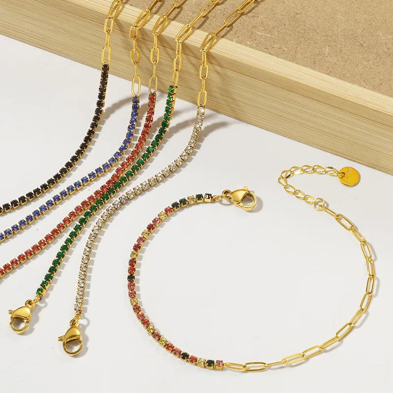 2mm Dünnes buntes CZ Edelstahl-Armband zum Stapeln für Frauen Mädchen