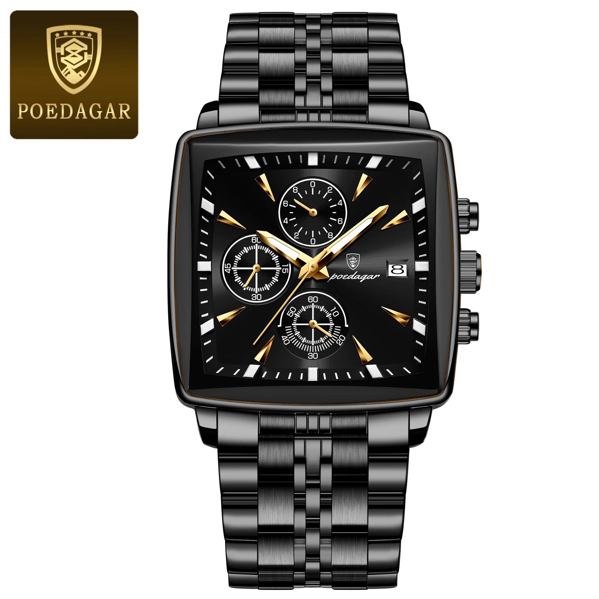 POEDAGAR Reloj de Pulsera para Hombre de Lujo, Impermeable, Luminoso, de Acero Inoxidable, Cronógrafo, Fecha, de Cuarzo, para Negocios