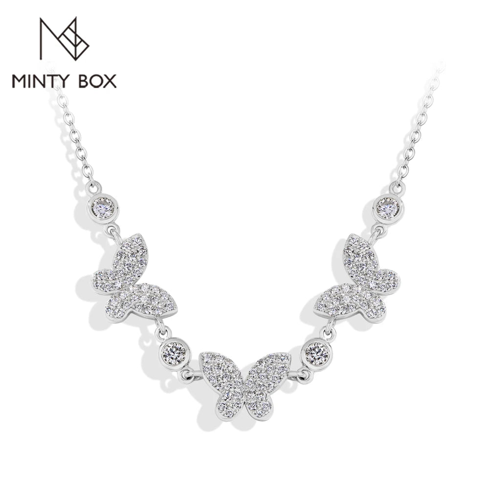 MINTYBOX S925 Silver Butterfly Moissanite Necklaces 18k Gold Plated D/VVS1 Lab Diamond 40+5cm for Women Brithday Jewelry Gift