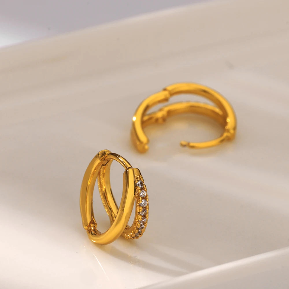 Kreis-Ohrringe aus Edelstahl für Damen, goldfarben, ästhetische Zirkon-Ohrringe, Hochzeit, Weihnachten, Modeschmuck-Accessoires, Geschenk