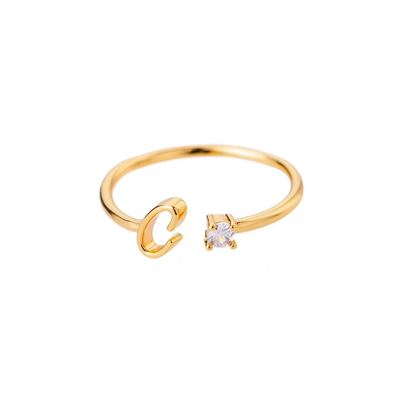 Zirkon Tiny Initial-Buchstabenringe für Damen, Edelstahl A-Z Buchstaben verstellbarer Ring, weiblicher ästhetischer Weihnachtsschmuck, Geschenk