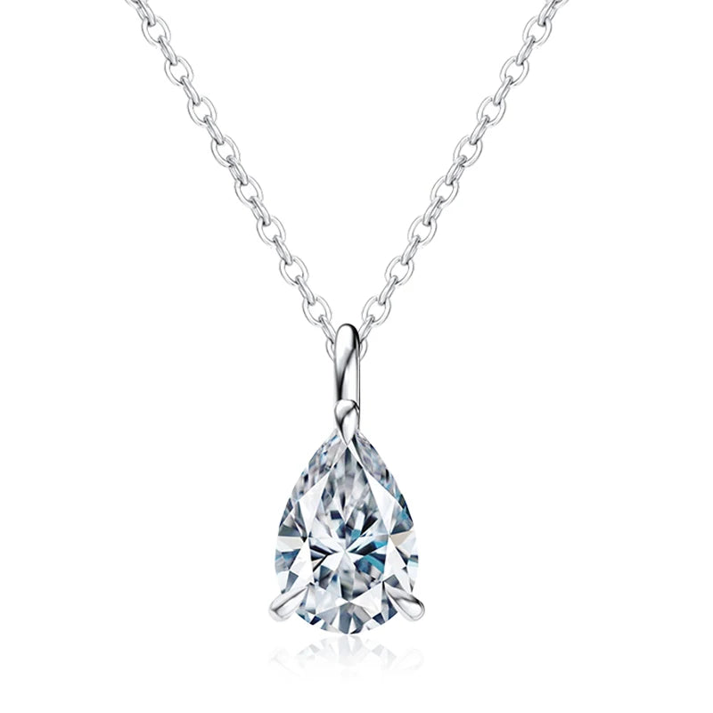 NeeTim Colgante de moissanita con forma de gota de agua de 1 ct y 2 ct, collar de plata S925, diamante de laboratorio con corte de pera, cadena para mujer con certificado