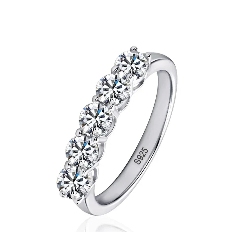 NeeTim Full 4mm Moissanit Ring für Frauen 5 Steine Diamant Ehering Braut S925 Sterlingsilber mit Weißgold plattierten Ringen