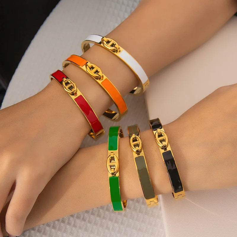 1PCS H-förmiges Schweinenasenarmband Edelstahl Modisch und vielseitig Emaille-Tropfen-Gummiarmband Damenschmuck