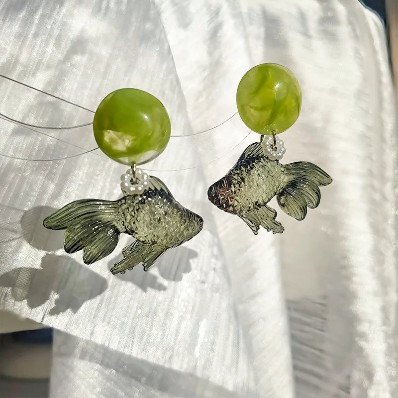 Kreativer Goldfisch Ohrring Einzigartiger transparenter Goldfisch Anhänger Ohrring Süße Koi-Fisch Ohrhänger Personalisierter Schmuck Großhandel