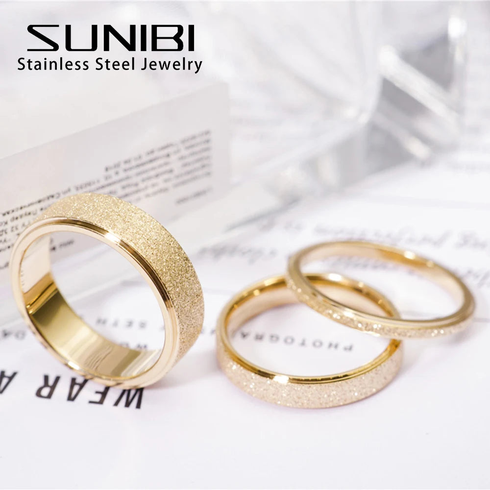 SUNIBI Anillo de acero inoxidable esmerilado para mujer, moda, anillos de dedo de Color dorado simple, regalos de boda, joyería para niñas al por mayor
