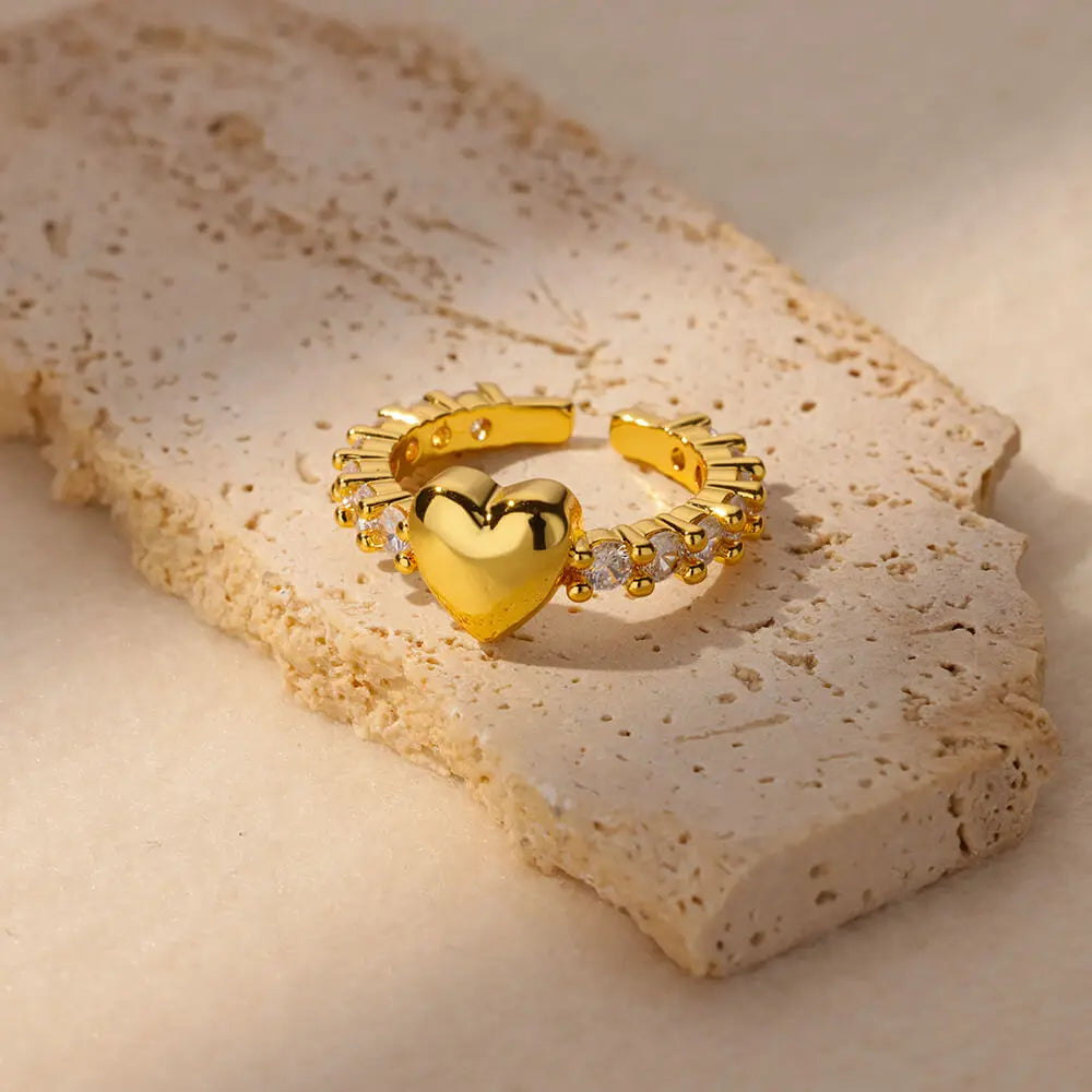 Zirkon winzige Herzringe für Frauen Goldfarbe Edelstahl Öffnungsherz Finger Damen Hochzeit Party Schmuck Geschenk 2024
