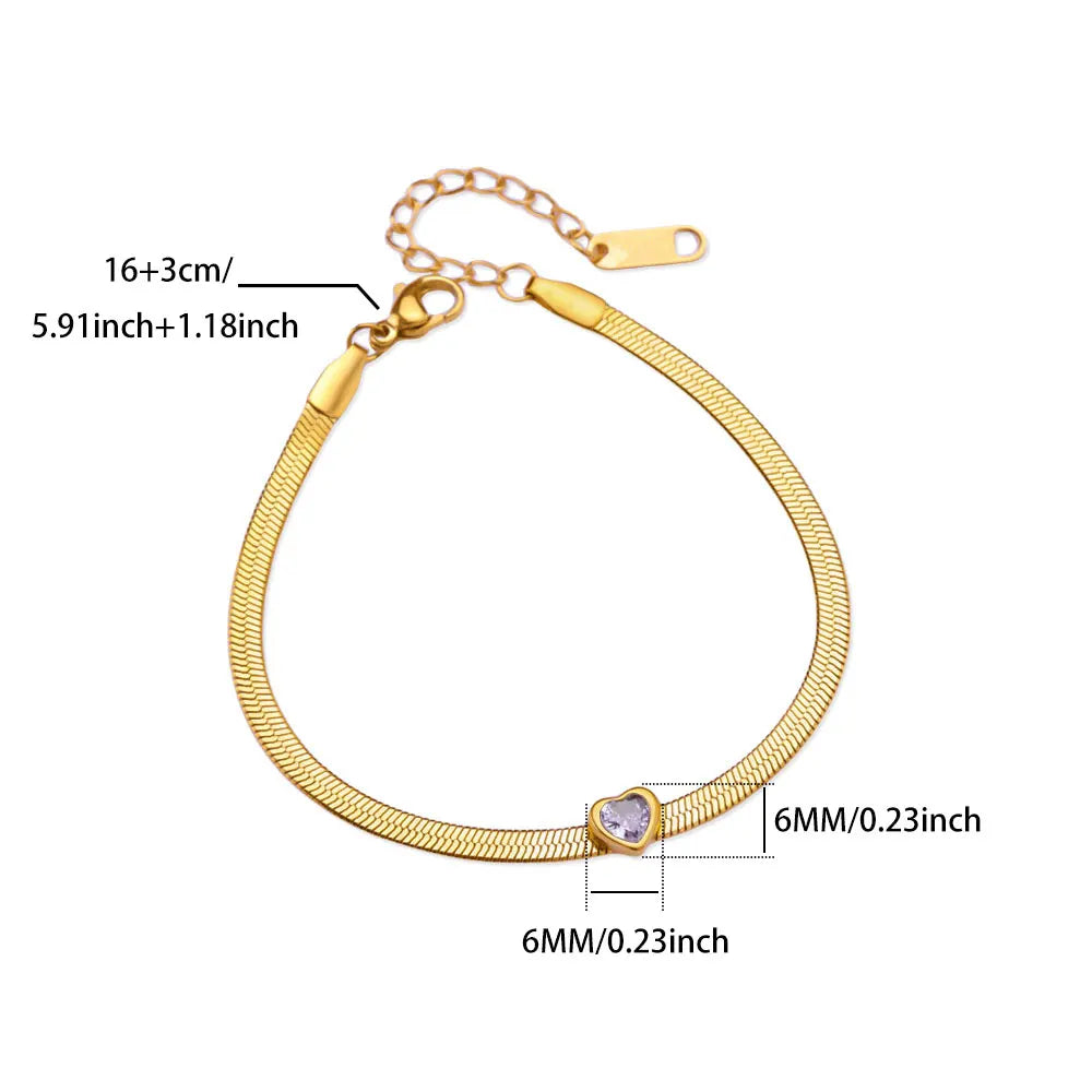 Zirkon Geburtsstein Herz Armbänder für Frauen Goldfarbene Edelstahl Herzarmband Hochzeit Geburtstag Luxus Schmuck Geschenk