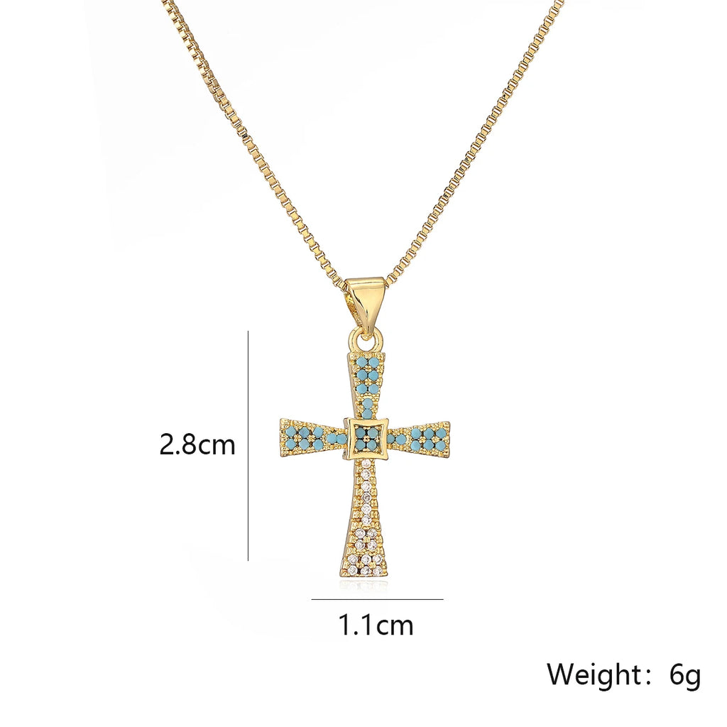 NEWBUY 2025 New Coming Cross Pendant Necklace For Women Gold Color Copper Jewelry Full CZ Zircon Inlay