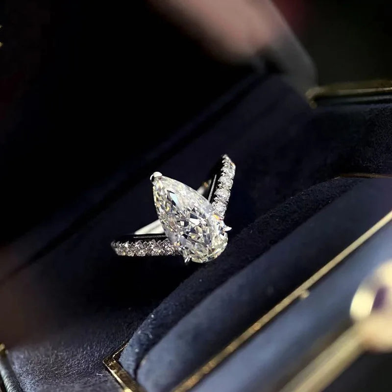 Anillo de compromiso de circonita cúbica en forma de gota de agua de plata de ley 925, nueva joyería de lujo, regalo de fiesta de moda personalizado de cristal