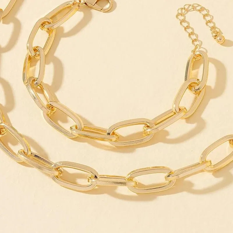 2-teiliges Set Goldfarbene Gliederkette Halskette Armband Set Punk Armband Große Gliederkette Dubai Afrika Party Schmuckset Geschenk für Frauen
