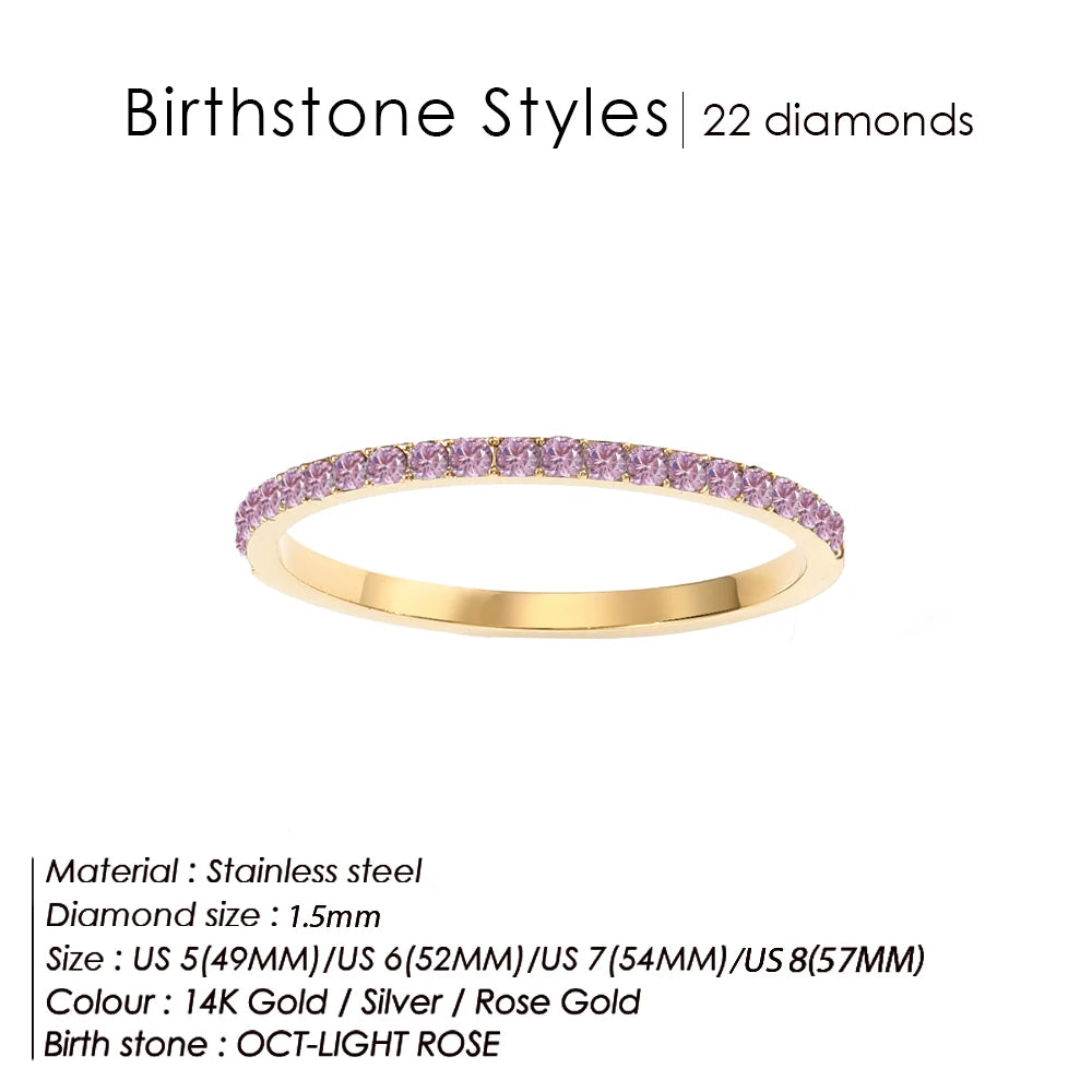 Edelstahl Geburtssteinring für Damen 12 Sternzeichen Mode Farbige Strassringe Jubiläum Hochzeit Geschenk Schmuck Großhandel