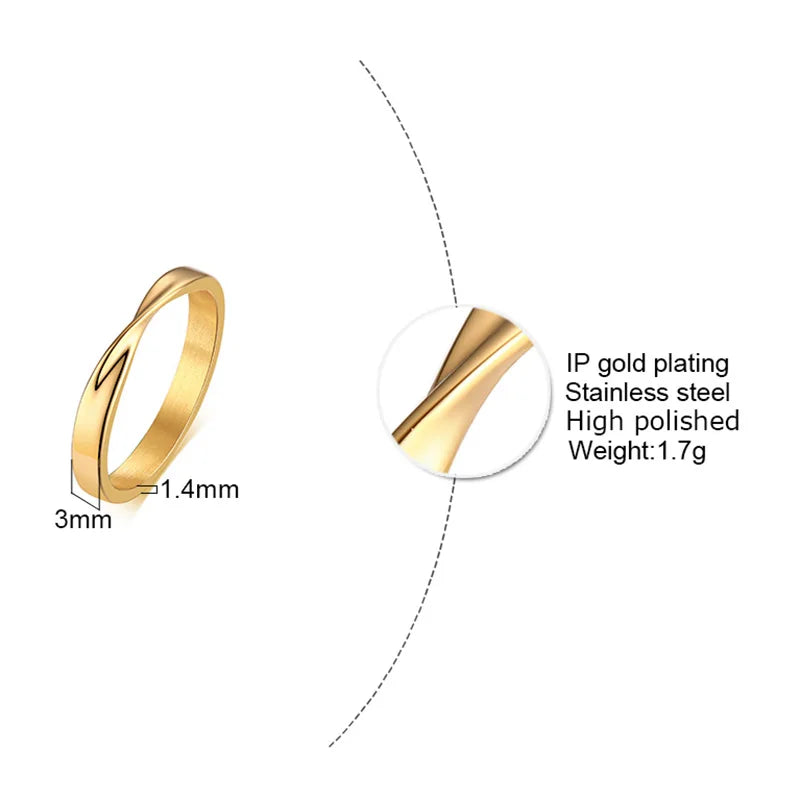 Amuleto de anillo Mobius de 3 mm de acero inoxidable, anillo de boda Mobius trenzado para mujer, regalos de amor infinito