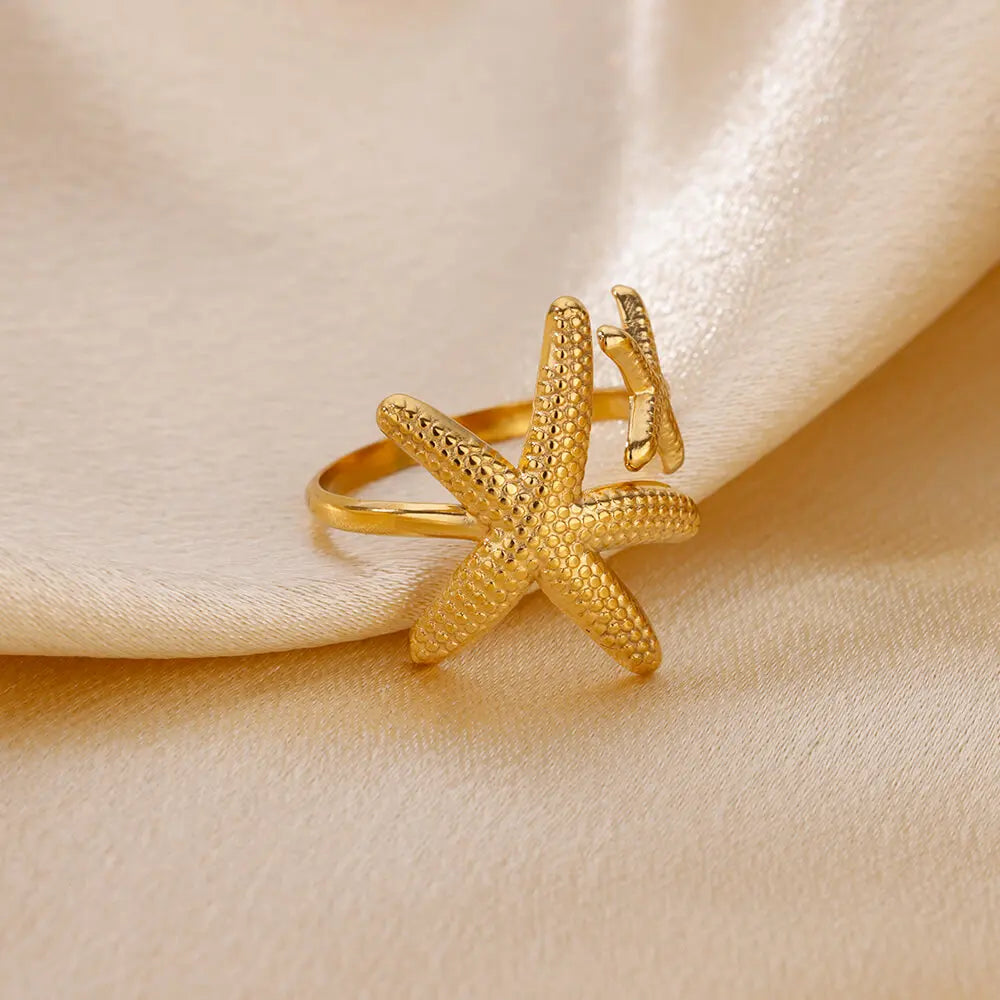 Anillos abiertos de acero inoxidable con forma de estrella de mar para mujer, color dorado, geométricos, ajustables, para bodas, fiestas, moda, regalo, anillos
