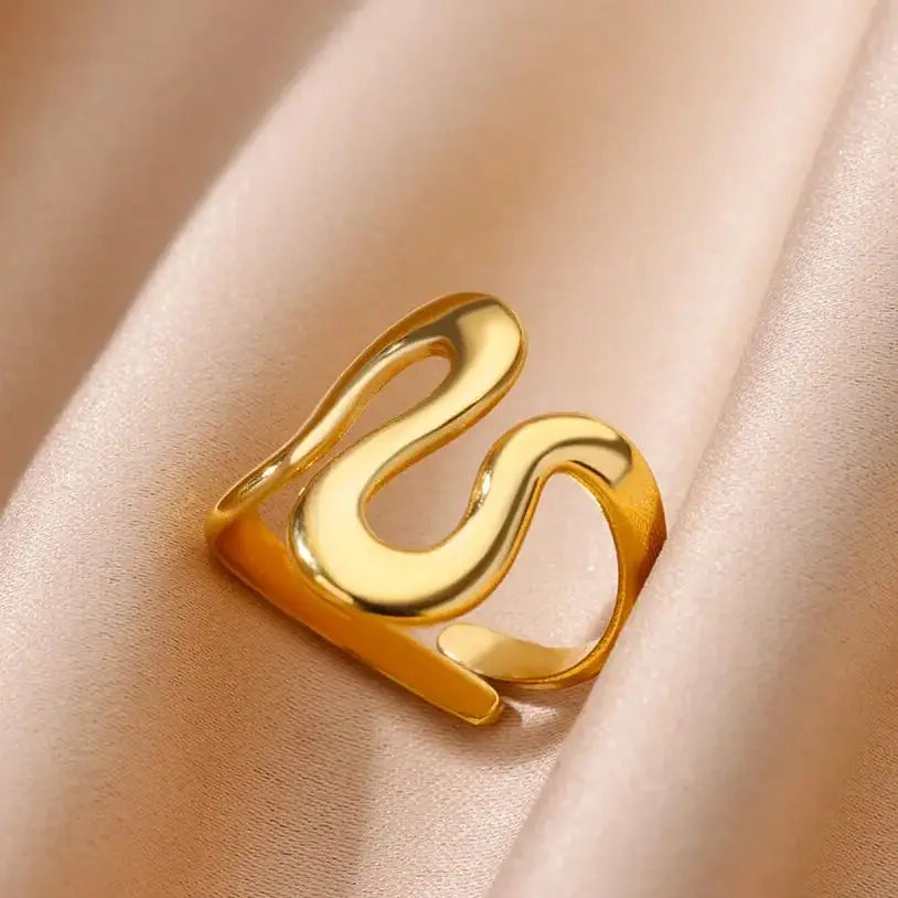 Unregelmäßige geometrische glänzende Edelstahl-Offene Ringe für Frauen Minimalistischer Goldfarbener Verstellbarer Ehering Damenschmuck