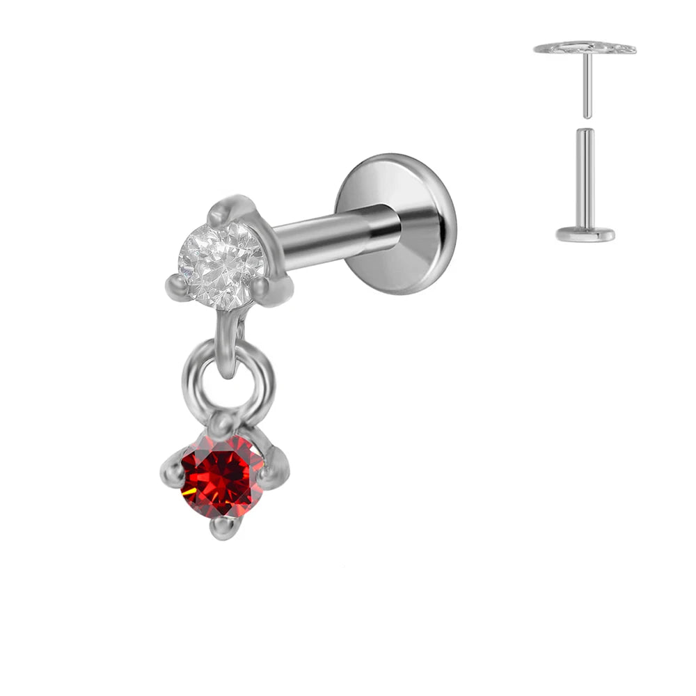 Pendiente de cartílago sin rosca con colgante de luna y estrella de titanio G23 para piercing labret con cono puntiagudo