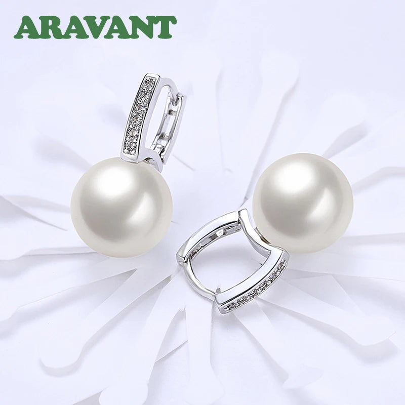 Aravant 925er Silber 18K Gold 12mm Perlen Ohrhänger für Frauen Hochzeit Mode Schmuck